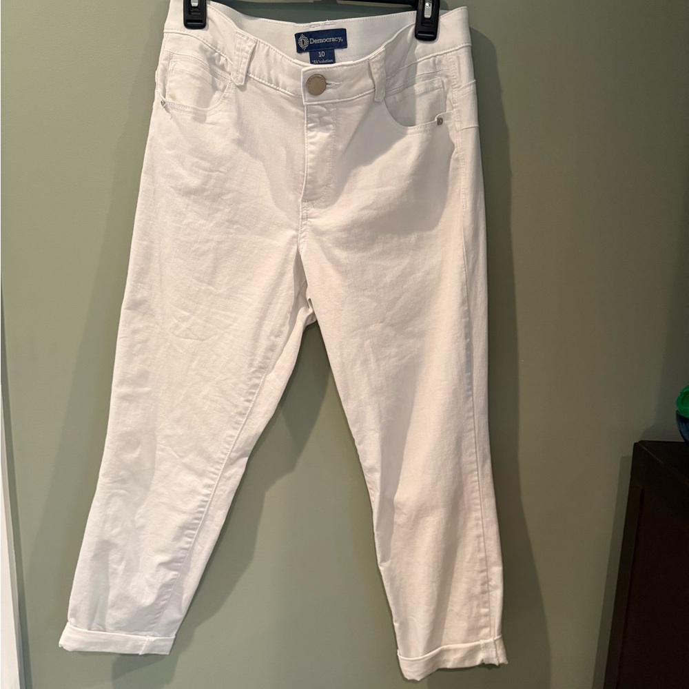 Democracy Pants Womens 10 White Crop (when cuffed) Denim 'Absolution'‎